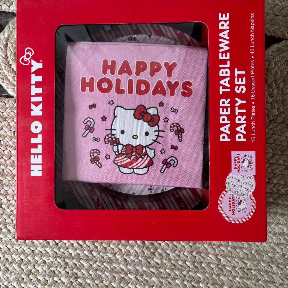 Hello Kitty Holiday Party Christmas Paper Tableware Party Set! NEW In Box 2024